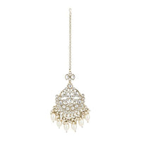 Etnico Gold Plated Traditional Kundan & Pearl Maang Tikka For Women (T3157W)