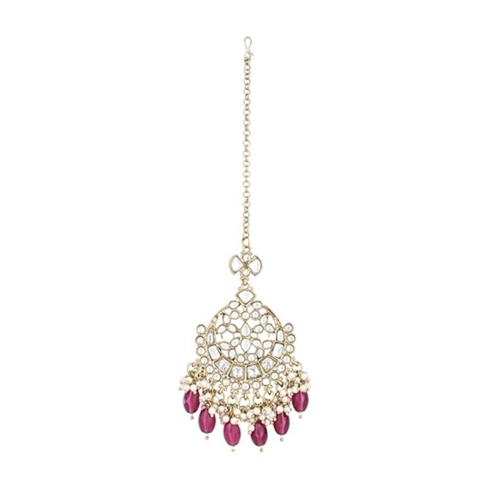 Etnico Gold Plated Traditional Kundan & Pearl Maang Tikka For Women (T3157Wi)