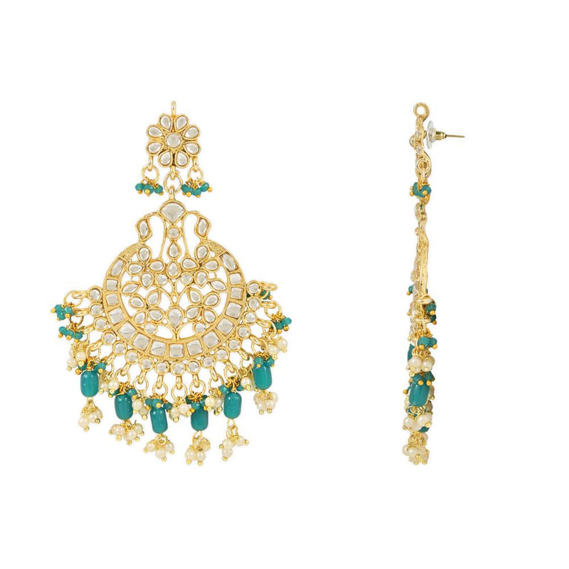 Etnico Gold Plated Traditional Big Kundan & Pearl Chandbali Earrings with Maang Tikka Set for Women/Girls (TE3013G)