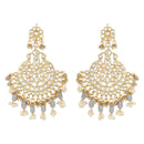 Etnico Gold Plated Traditional Big Kundan & Pearl Chandbali Earrings with Maang Tikka Set for Women/Girls (TE3013Gr)