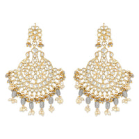 Etnico Gold Plated Traditional Big Kundan & Pearl Chandbali Earrings with Maang Tikka Set for Women/Girls (TE3013Gr)