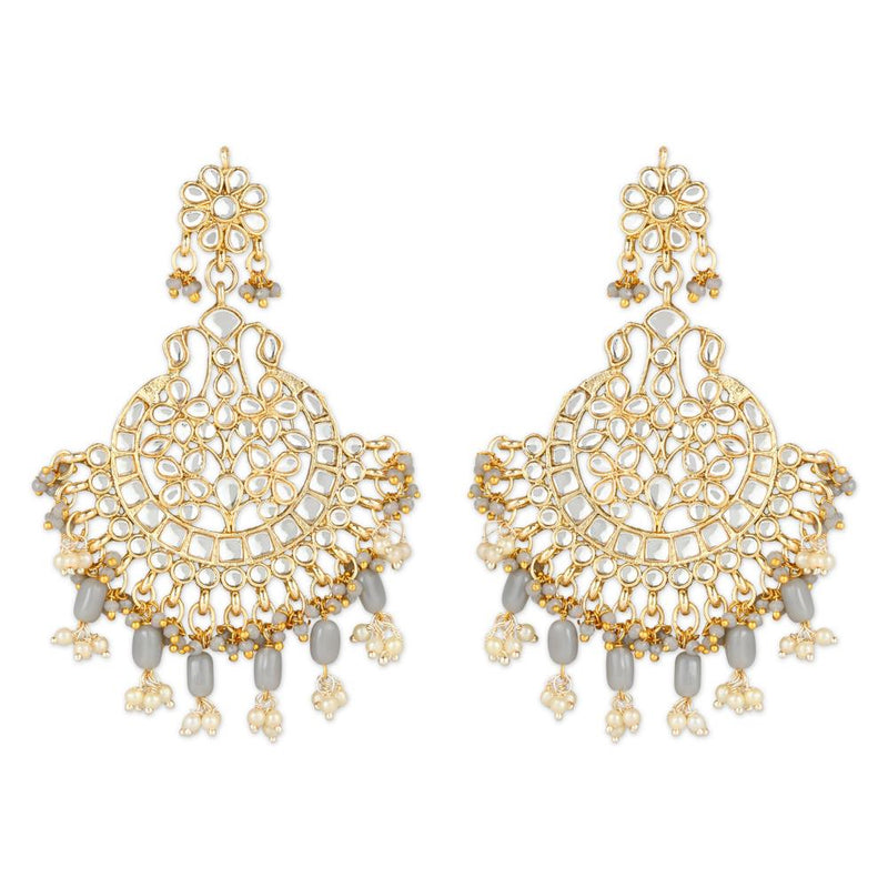 Etnico Gold Plated Traditional Big Kundan & Pearl Chandbali Earrings with Maang Tikka Set for Women/Girls (TE3013Gr)