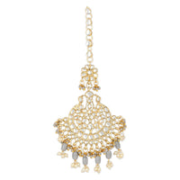 Etnico Gold Plated Traditional Big Kundan & Pearl Chandbali Earrings with Maang Tikka Set for Women/Girls (TE3013Gr)