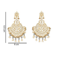 Etnico Gold Plated Traditional Big Kundan & Pearl Chandbali Earrings with Maang Tikka Set for Women/Girls (TE3013Gr)