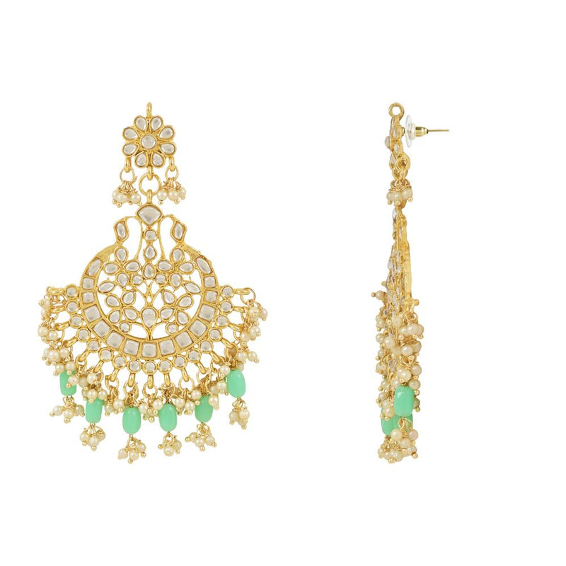 Etnico Gold Plated Traditional Big Kundan & Pearl Chandbali Earrings with Maang Tikka Set for Women/Girls (TE3013Min)