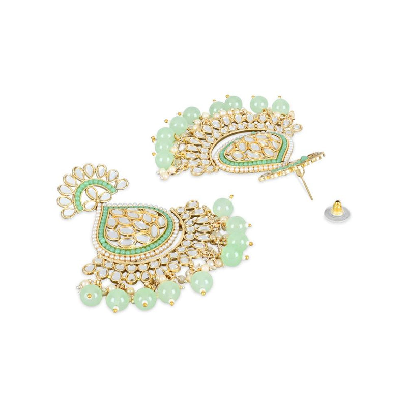 Etnico Gold Plated Traditional Kundan & Pearl Chandbali Earrings with Maang Tikka Set for Women/Girls (TE3015Min)