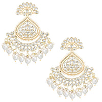 Etnico Gold Plated Traditional Kundan & Pearl Chandbali Earrings With Maang Tikka Set For Women/Girls (TE3015W)