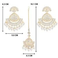 Etnico Gold Plated Traditional Kundan & Pearl Chandbali Earrings With Maang Tikka Set For Women/Girls (TE3015W)