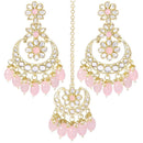 Etnico Gold Plated Traditional Handcrafted Kundan Adorned With Pearls Earrings With Maang Tikka Set For Women/Girls (TE3018Pi)