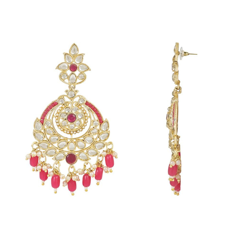 Etnico Gold Plated Traditional Kundan & Pearl Chandbali Earrings with Maang Tikka Set for Women/Girls (TE3019Q)