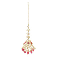 Etnico Gold Plated Traditional Kundan & Pearl Chandbali Earrings with Maang Tikka Set for Women/Girls (TE3019Q)