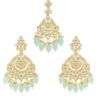Etnico Gold Plated Traditional Kundan & Pearl Chandbali Earrings With Maang Tikka Set For Women/Girls (TE3020Sb)