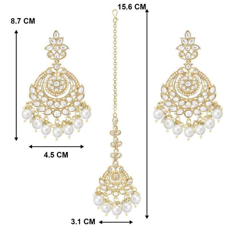Etnico Gold Plated Traditional Kundan & Pearl Chandbali Earrings With Maang Tikka Set For Women/Girls (TE3020W)