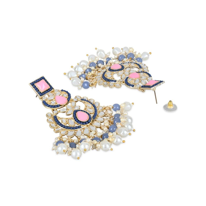 Etnico Gold Plated Traditional Kundan & Pearl Chandbali Earrings with Maang Tikka Set for Women/Girls (TE3021Pemt)
