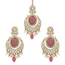 Etnico Gold Plated Traditional Pearl Hanging Kundan Stone Chandbali Earring With Maang Tikka For Women/Girls (TE3027Pu)