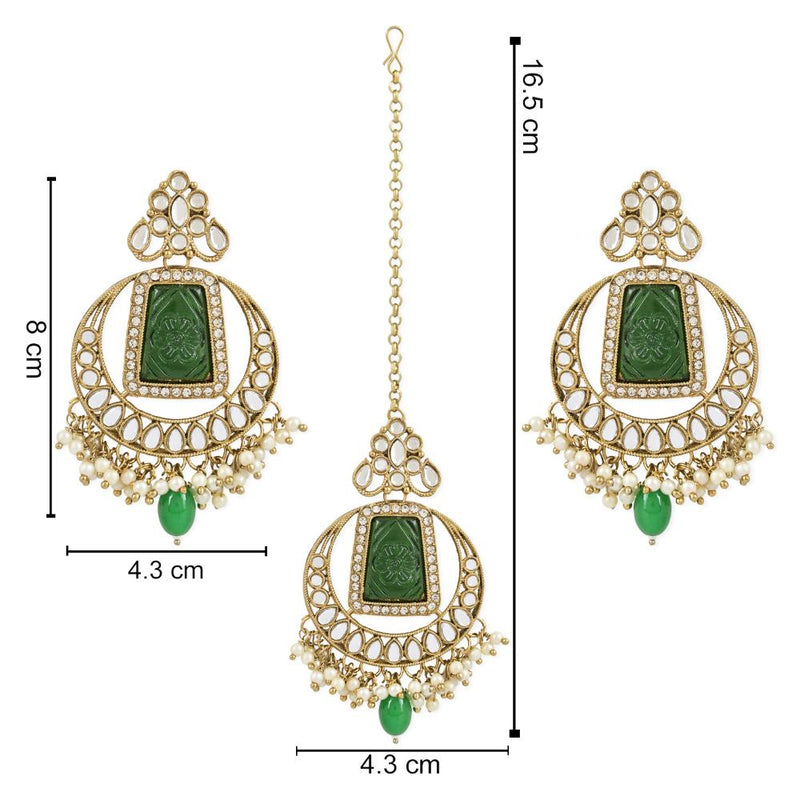 Etnico Gold Plated Traditional Pearl Hanging Kundan Stone Chandbali Earring With Maang Tikka For Women/Girls (TE3028G)