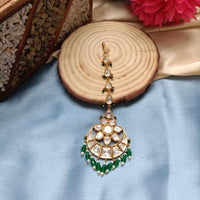 Arham Gold Plated Polki Kundan And Pearl Beads Maangtikka