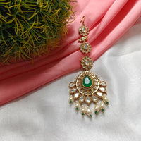 Arham Gold Plated Polki Kundan And Pearl Beads Maangtikka