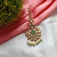 Arham Gold Plated Polki Kundan And Pearl Beads Maangtikka