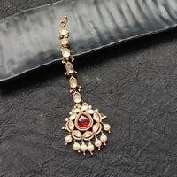 Arham Gold Plated Polki Kundan And Pearl Beads Maangtikka 