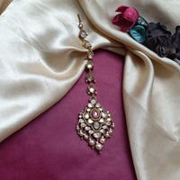 Arham Gold Plated Polki Kundan And Pearl Beads Maangtikka