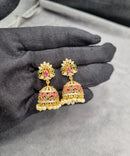 LAFZ Traditional Floral Jhumkas with Pink Bead Droplets