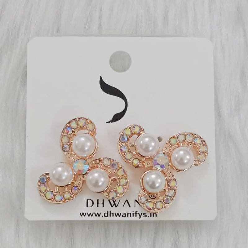 Dhwani Rose Gold Austrian Stone And Pearls Studs Earrings