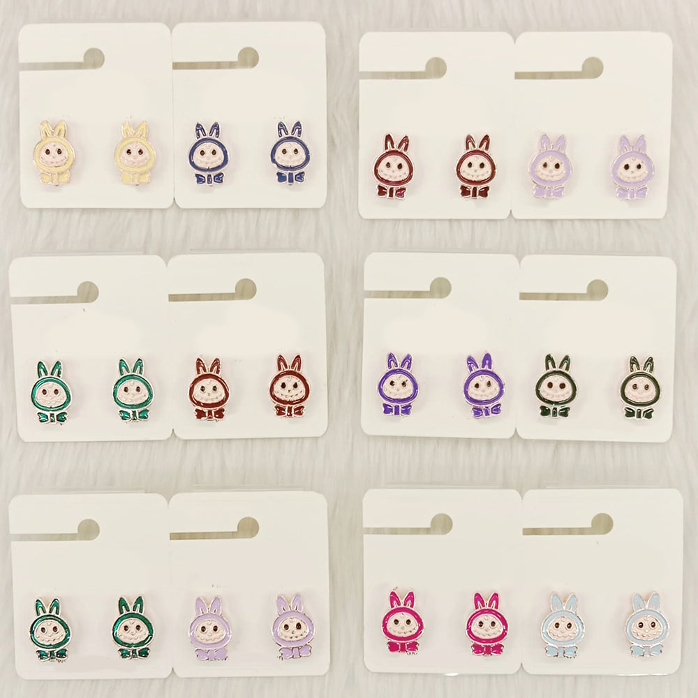 Dhwani Cartoon Style Colorful Labubu Meenakari Studs Earrings(Pack of 12)