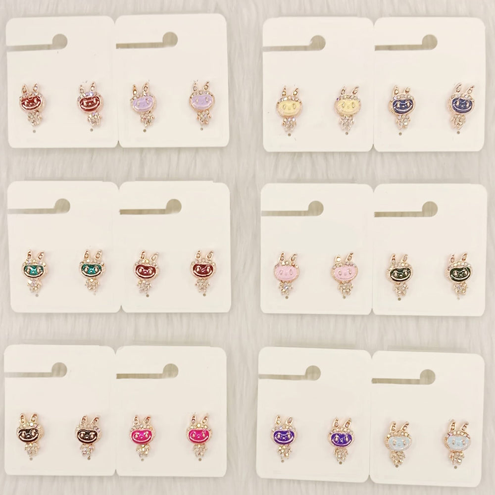 Dhwani Cartoon Style Colorful Labubu Meenakari Studs Earrings(Pack of 12)