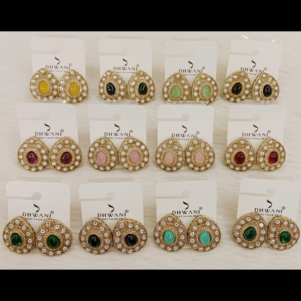 Dhwani Minimal Austrian Stone And Pota Stone Stud Earrings ( Set Of 12)