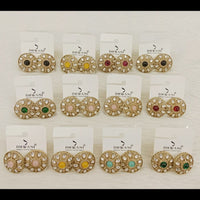 Dhwani Minimal Austrian Stone And Pota Stone Stud Earrings ( Set Of 12)