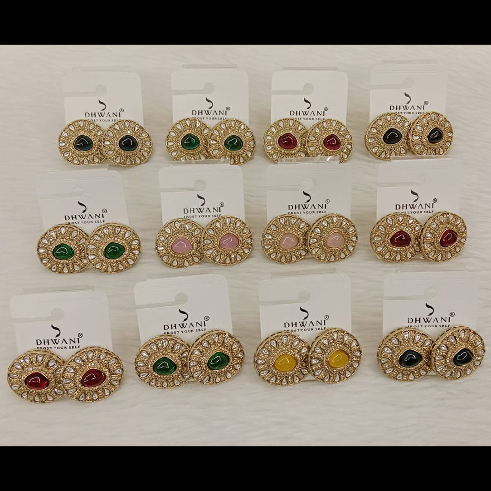 Dhwani Minimal Austrian Stone And Pota Stone Stud Earrings ( Set Of 12)