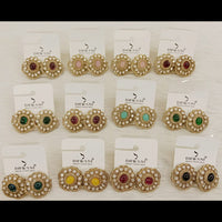 Dhwani Minimal Austrian Stone And Pota Stone Stud Earrings ( Set Of 12)