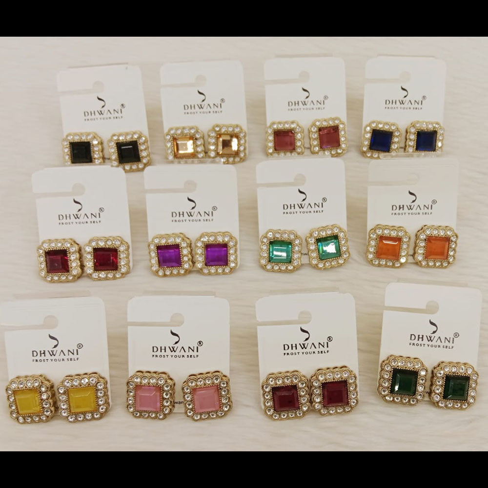 Dhwani Minimal Austrian Stone And Pota Stone Stud Earrings ( Set Of 12)