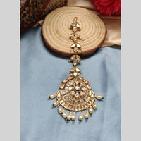 Arham Gold Plated Polki Kundan And Meenakari Pearl Beads Maangtikka