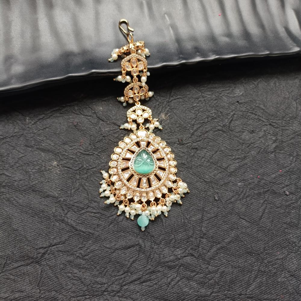 Arham Gold Plated Polki Kundan And Pearl Beads Maangtikka
