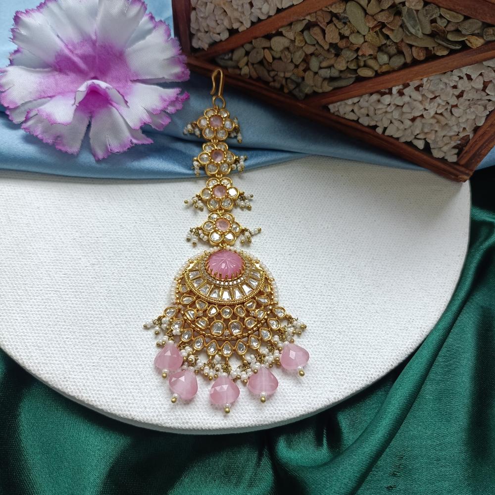 Arham Gold Plated Polki Kundan And Pearl Beads Maangtikka