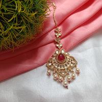 Arham Gold Plated Polki Kundan And Pearl Beads Maangtikka