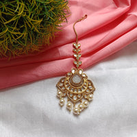 Arham Gold Plated Polki Kundan And Pearl Beads Maangtikka