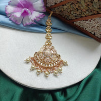Arham Gold Plated Polki Kundan And Meenakari Pearl Beads Maangtikka 