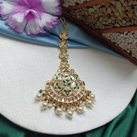 Arham Gold Plated Polki Kundan And Meenakari Pearl Beads Maangtikka