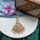 Arham Gold Plated Polki Kundan And Meenakari Pearl Beads Maangtikka