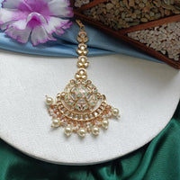 Arham Gold Plated Polki Kundan And Meenakari Pearl Beads Maangtikka