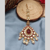 Arham Gold Plated Polki Kundan And Pearl Beads Maangtikka