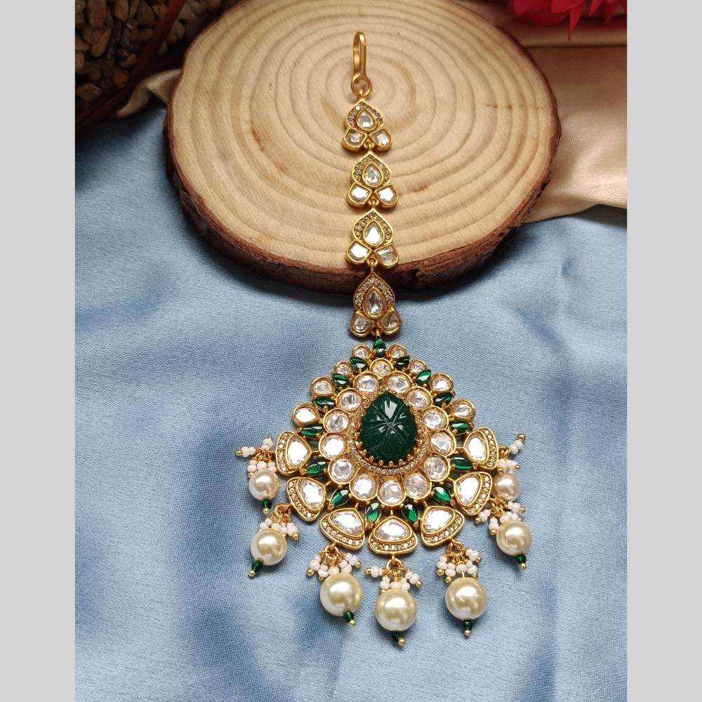 Arham Gold Plated Polki Kundan And Pearl Beads Maangtikka