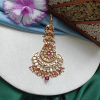 Arham Gold Plated Polki Kundan And Meenakari Pearl Beads Maangtikka
