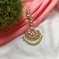 Arham Gold Plated Polki Kundan And Pearl Beads Maangtikka