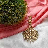 Arham Gold Plated Polki Kundan And Pearl Beads Maangtikka