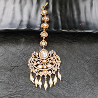 Arham Gold Plated Polki Kundan And Pearl Beads Maangtikka 