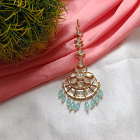 Arham Gold Plated Polki Kundan And Pearl Beads Maangtikka